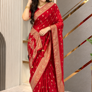Wine Viscose Silk Khaddi Sari For Wedding & Festive